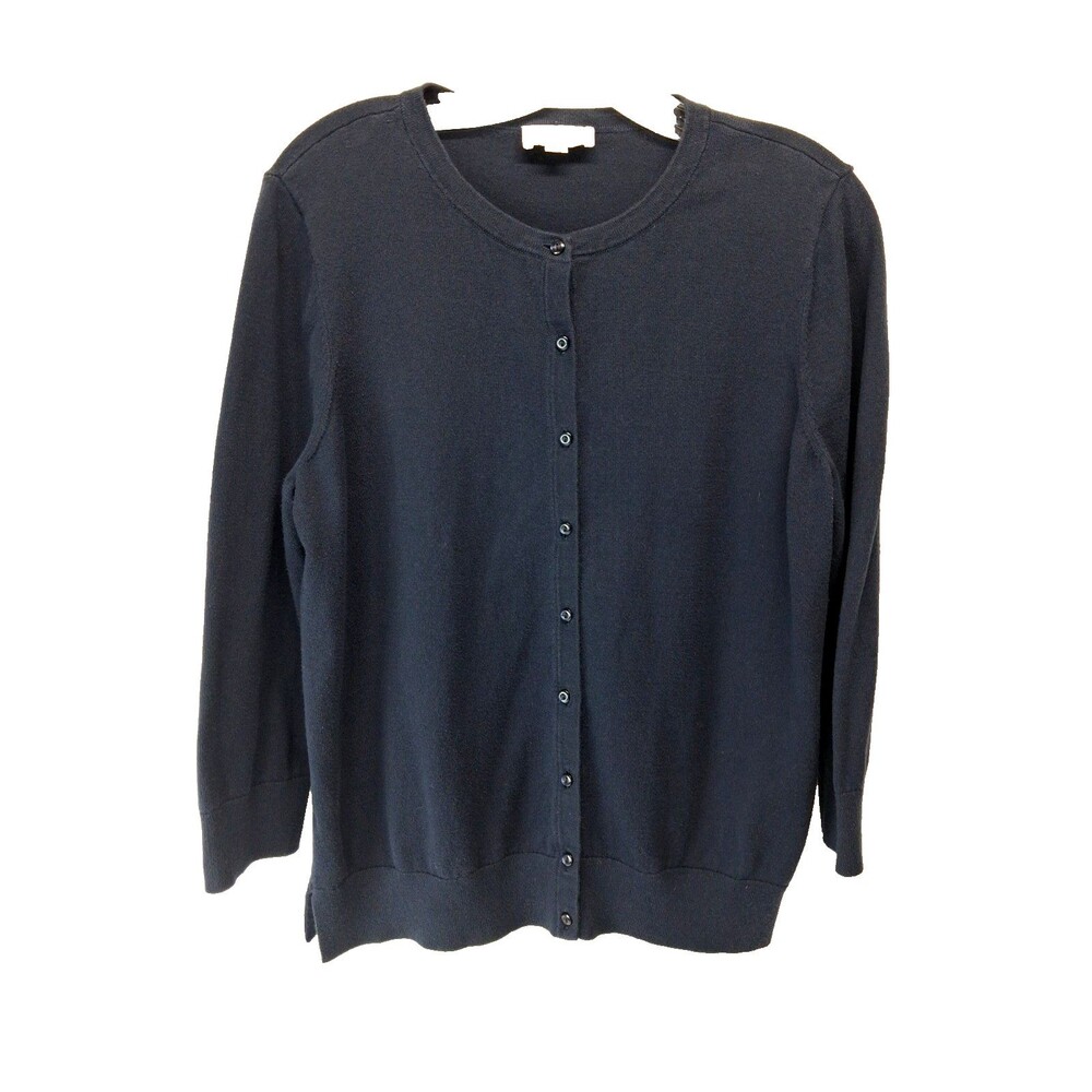 Loft Women's Classic Crew Neckline Fitted 3/4 Sleeve Button Close Cardigan L